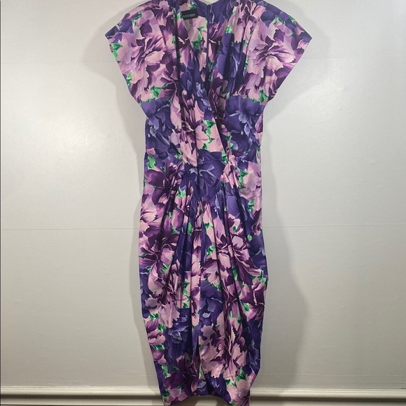 Vintage Purple and Pink Floral Dress with Cap Sleeves and Tulip Skirt - Picture 1 of 9